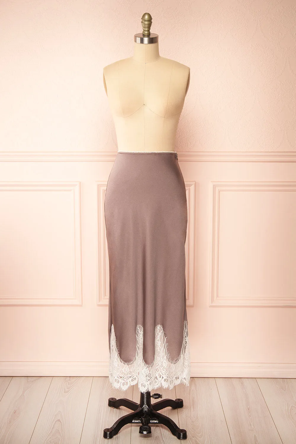 Gamma Mauve | Maxi Satin Skirt w/ Lace