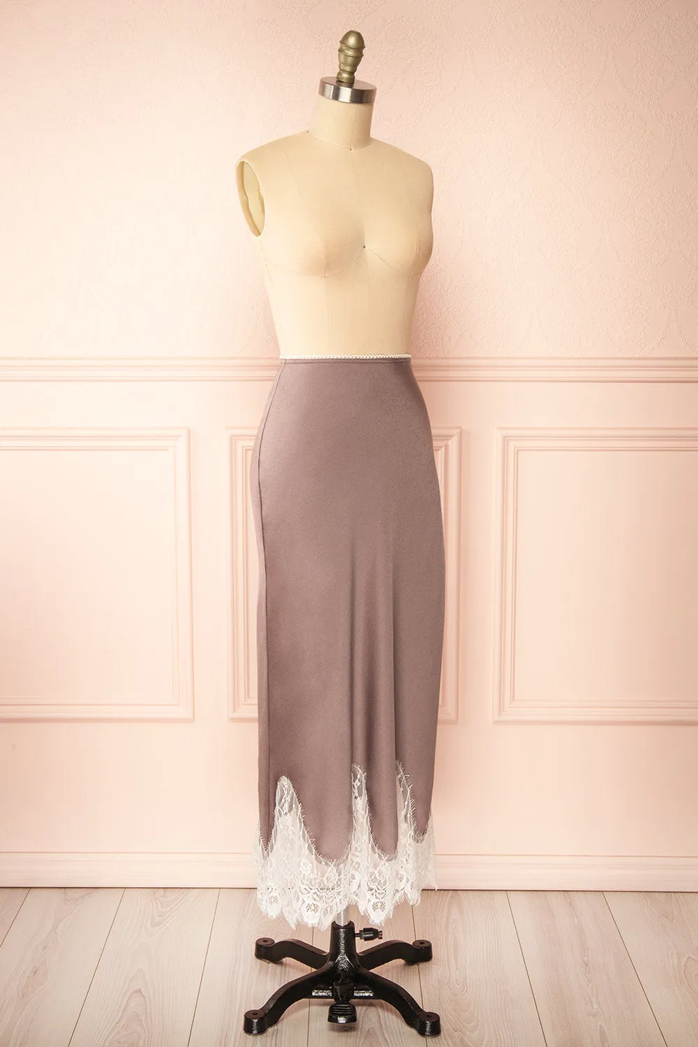 Gamma Mauve | Maxi Satin Skirt w/ Lace