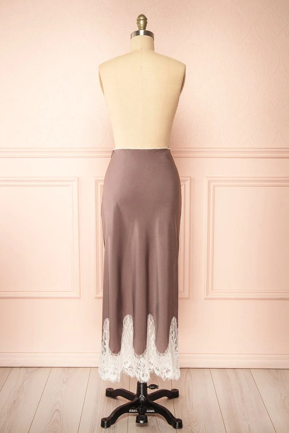 Gamma Mauve | Maxi Satin Skirt w/ Lace