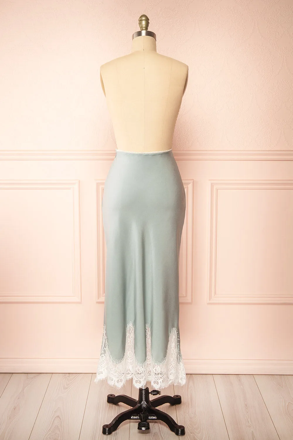 Gamma Mint | Maxi Satin Skirt w/ Lace