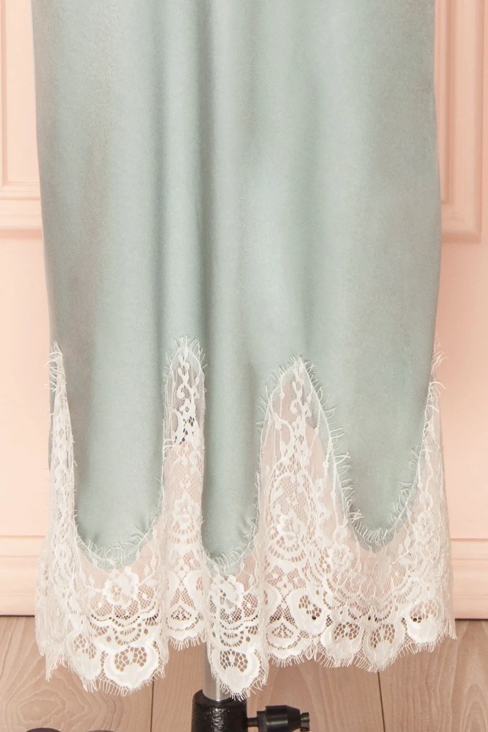 Gamma Mint | Maxi Satin Skirt w/ Lace