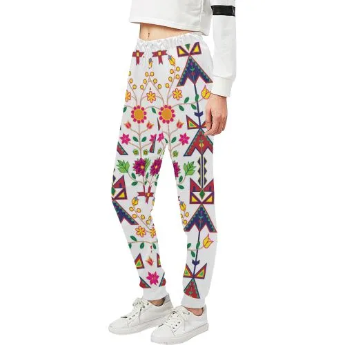 Geometric Floral Spring-White Women's Sweatpants