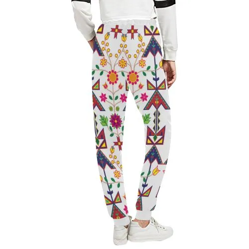 Geometric Floral Spring-White Women's Sweatpants