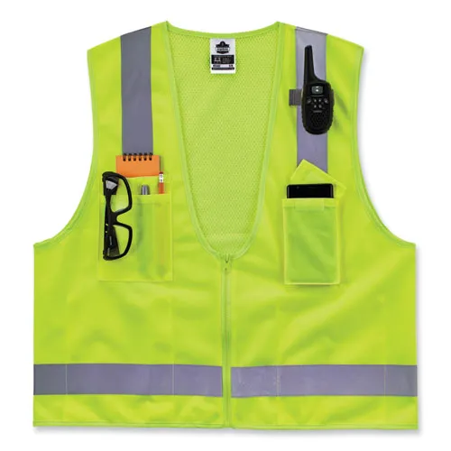 Glowear 8249z-s Single Size Class 2 Economy Surveyors Zipper Vest, Polyester, 4x-large, Lime, Ships In 1-3 Business Days