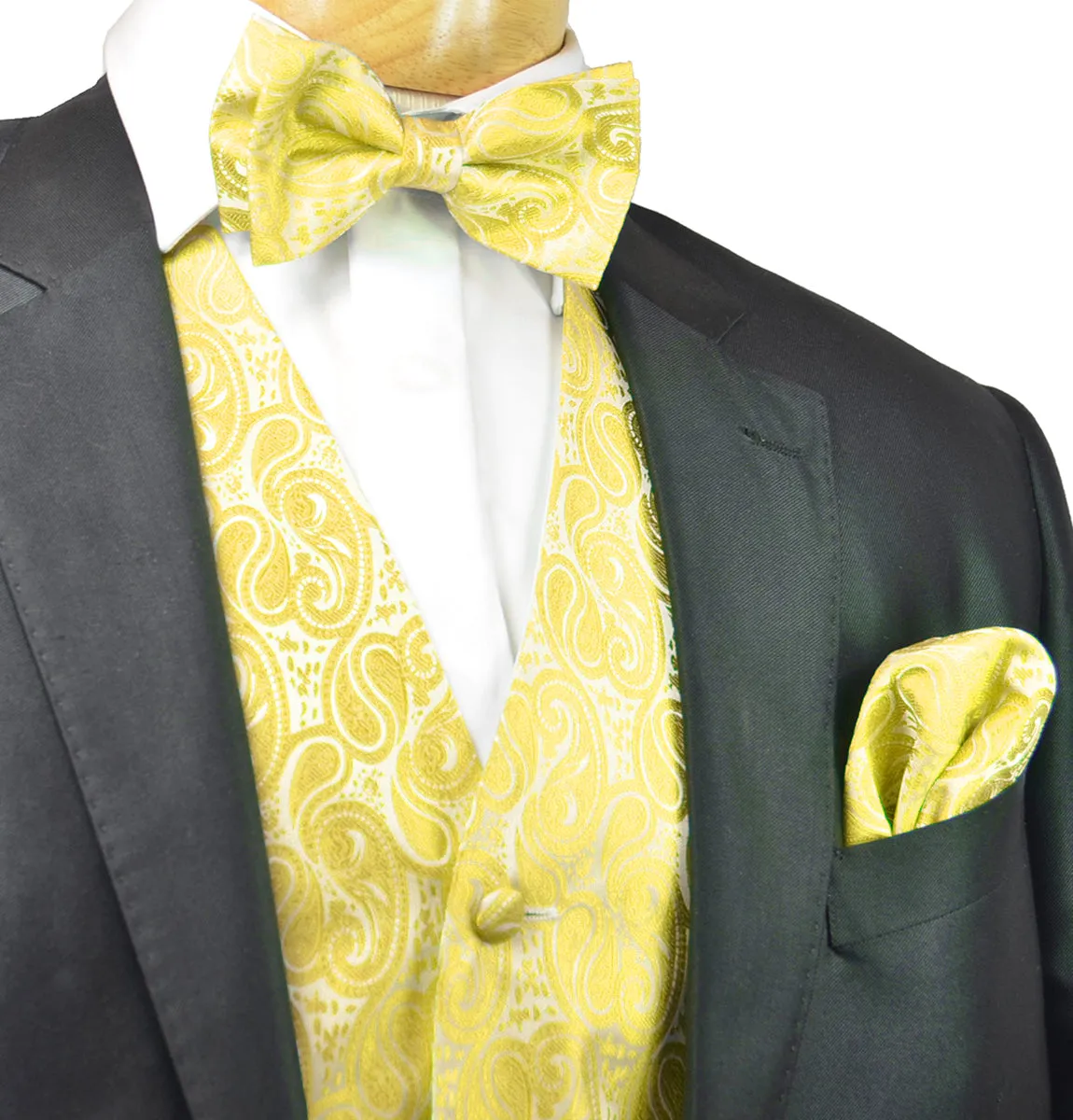 Glowing Gold Paisley Tuxedo Vest Set