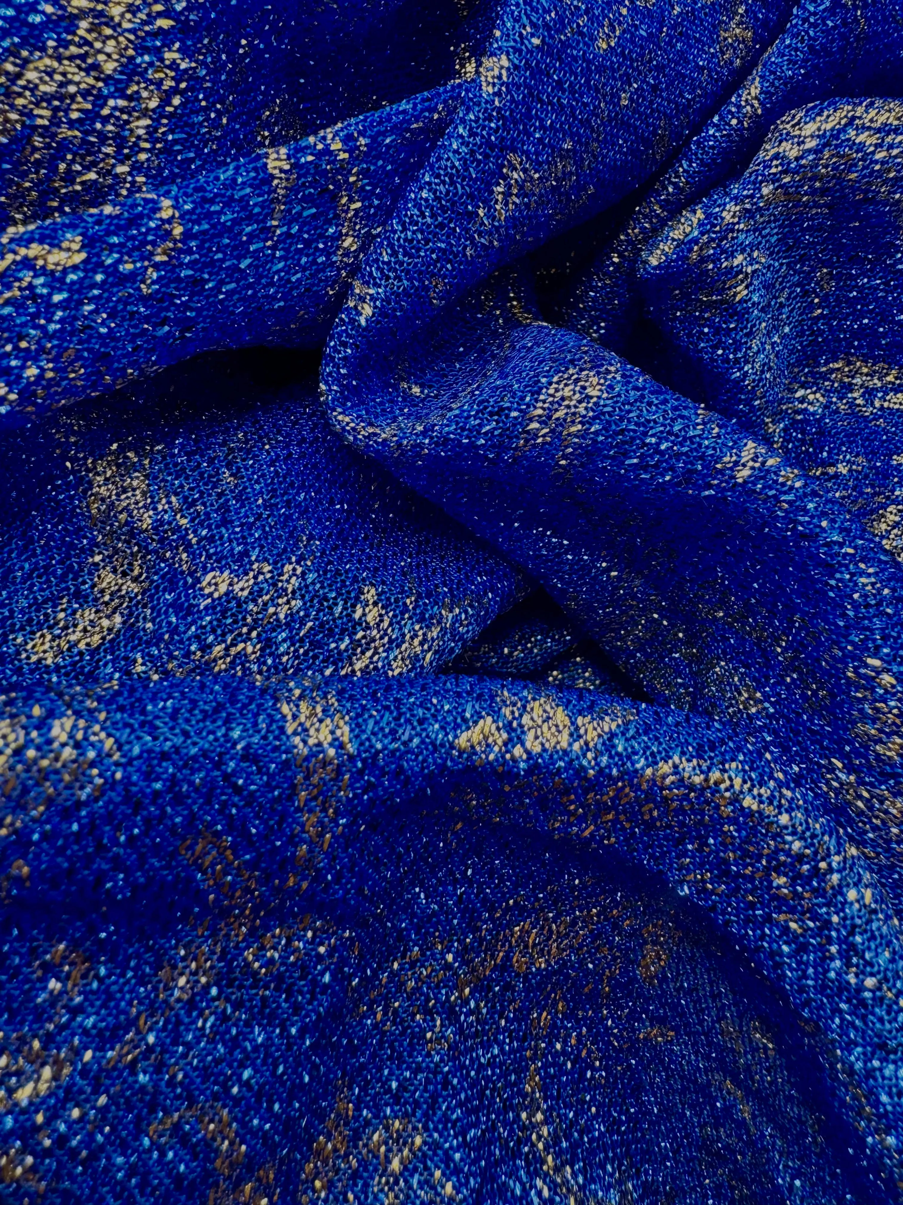 Grab Bag - Stretch Crepe Mesh  Royal Blue with Metallic Gold 2-Yard Piece