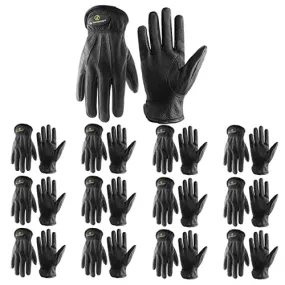 Handlandy Deerskin Leather Work Gloves Utility Heavy Duty Welding Work Gloves, Rigger Driver Yardwork Gardening Gloves 6181 (12 pairs)