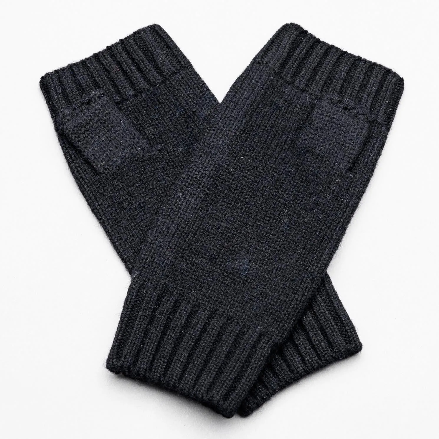 Hands UP!  Rib and Jersey Sustainable Pure Merino Wool Fingerless Glove, Jett Black