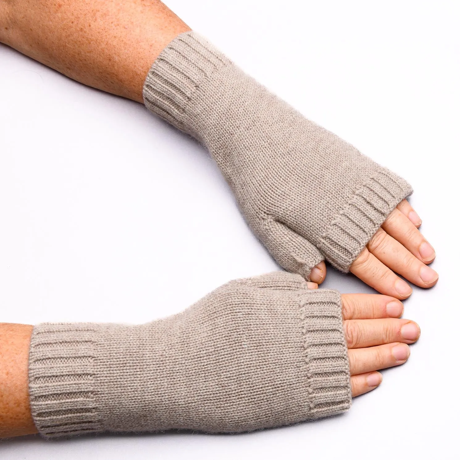 Hands UP!  Rib and Jersey Sustainable Pure Merino Wool Fingerless Glove, Jett Black