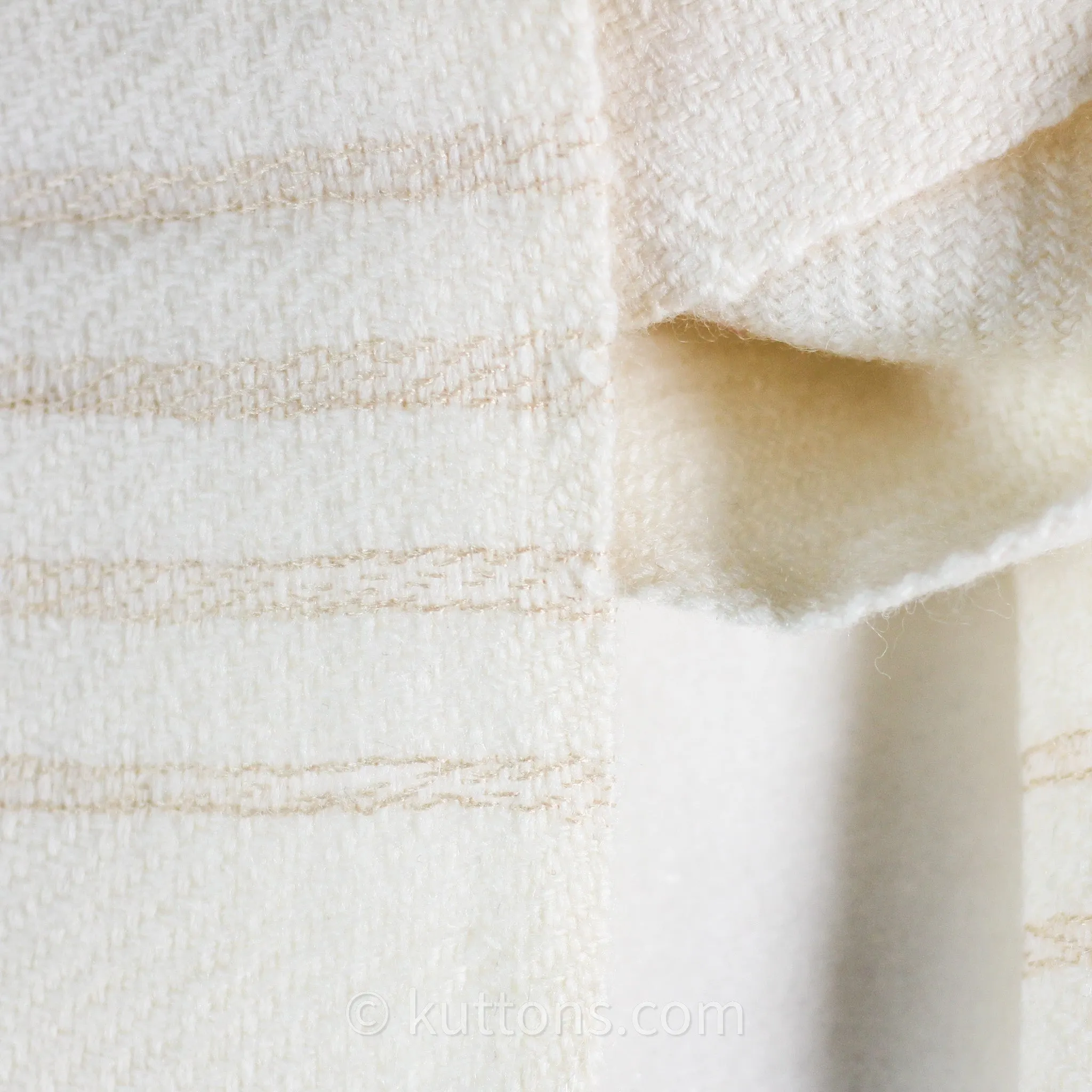 Handwoven Himalayan-Merino Woolen Scarf with Tusser Silk Border | Cream, 11"x52" (Small)