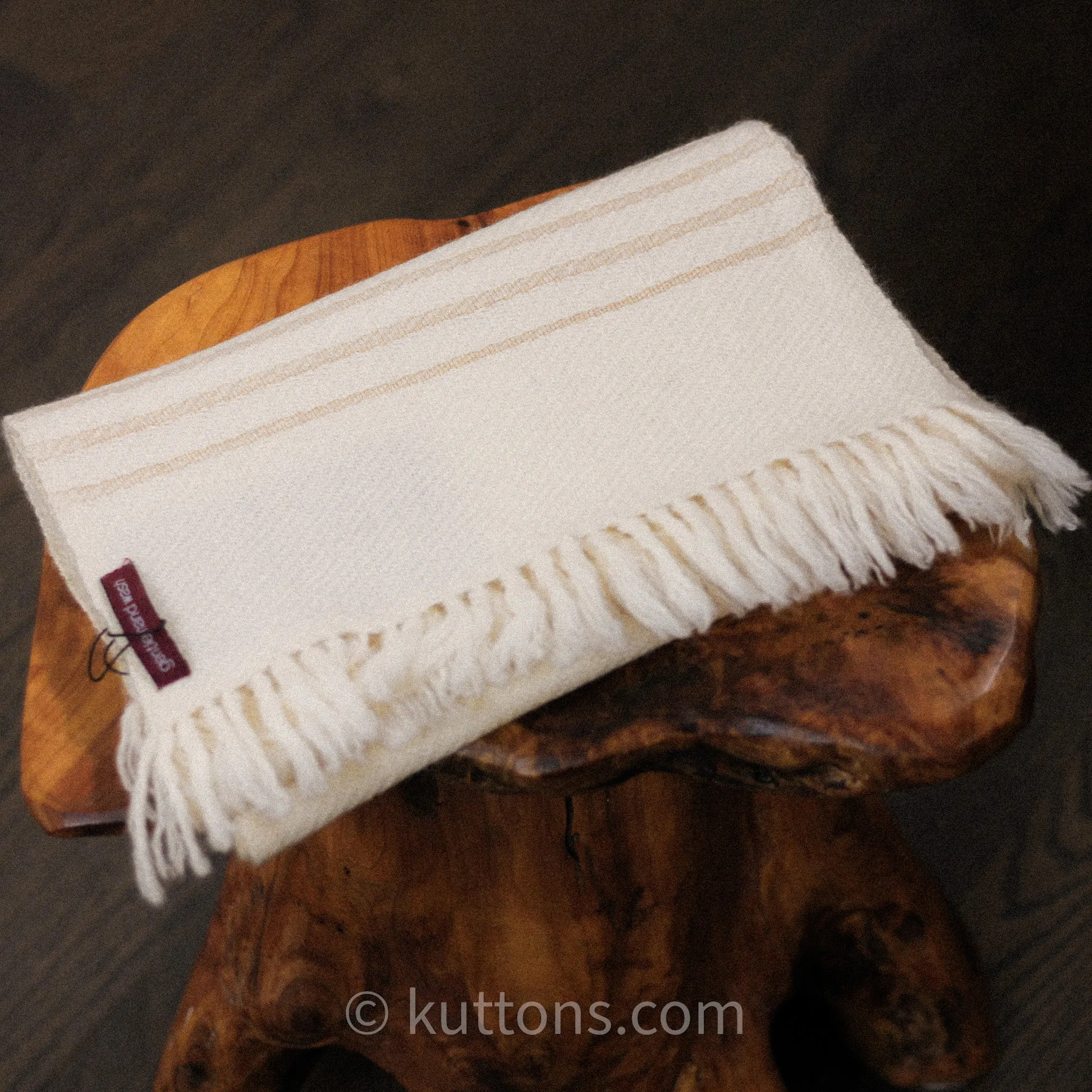 Handwoven Himalayan-Merino Woolen Scarf with Tusser Silk Border | Cream, 11"x52" (Small)