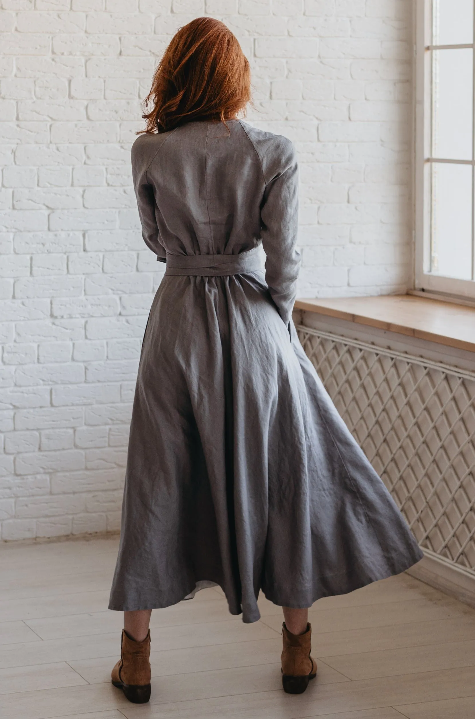 Heavyweight Linen Dress in Midi Length