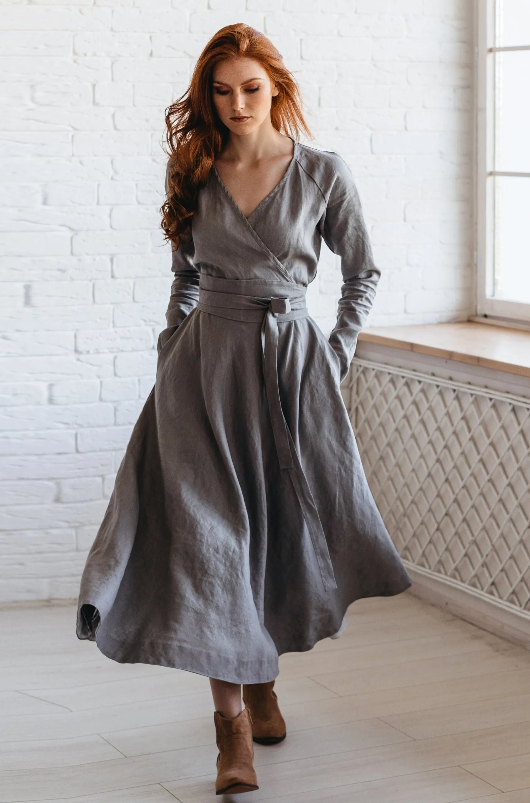 Heavyweight Linen Dress in Midi Length