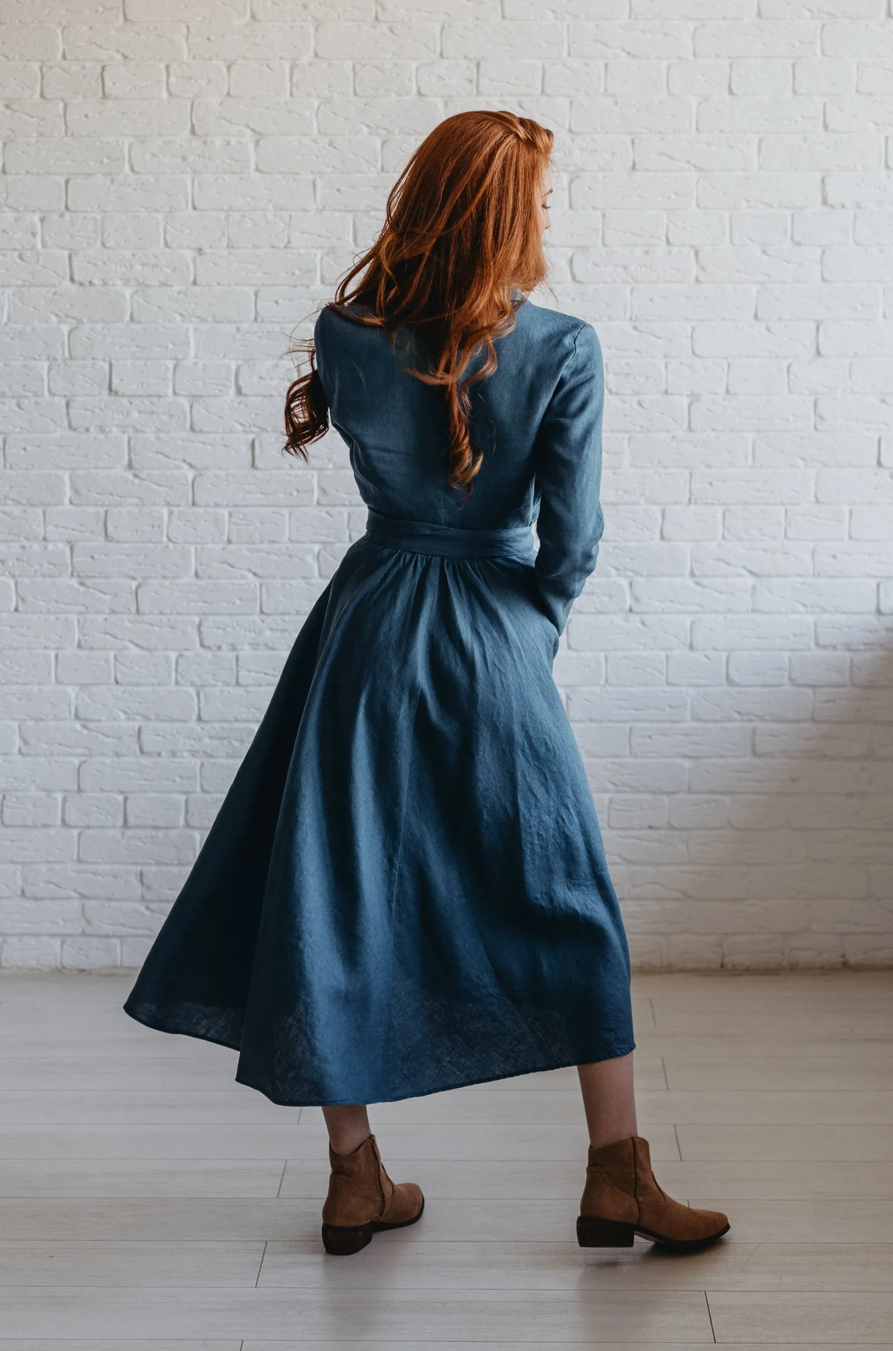 Heavyweight Linen Wrap Dress in Midi Length