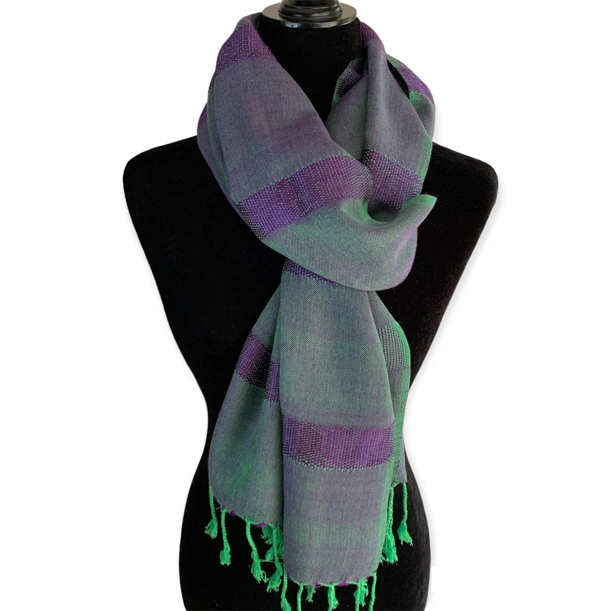 Helyat Handwoven Bamboo Viscose Scarf - Green & Mauve