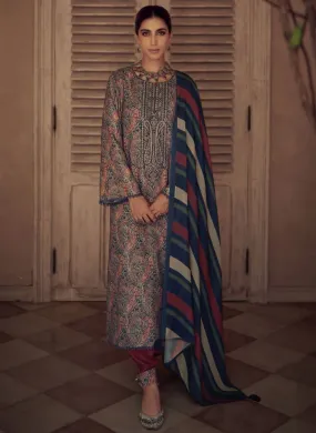 Kesar Blue Pashmina Winter Suit Dress Material with Embroidery