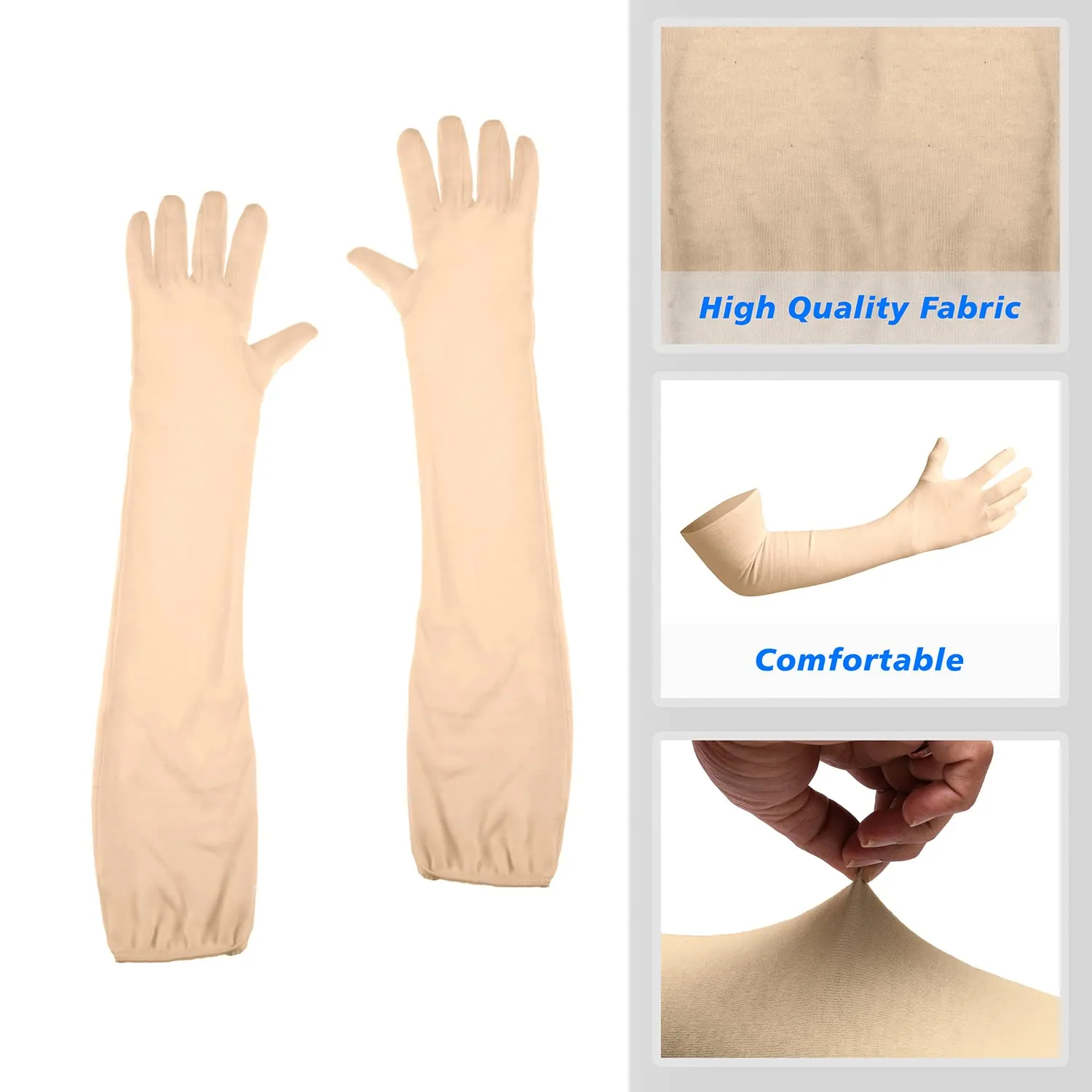 Kuber Industries Full Arm Sleeves Gloves | Cotton Summer Gloves | Protection From Sun Burns | Dust | Pollution | Gloves For Women | Gloves For Men | 1 Pair | Cream