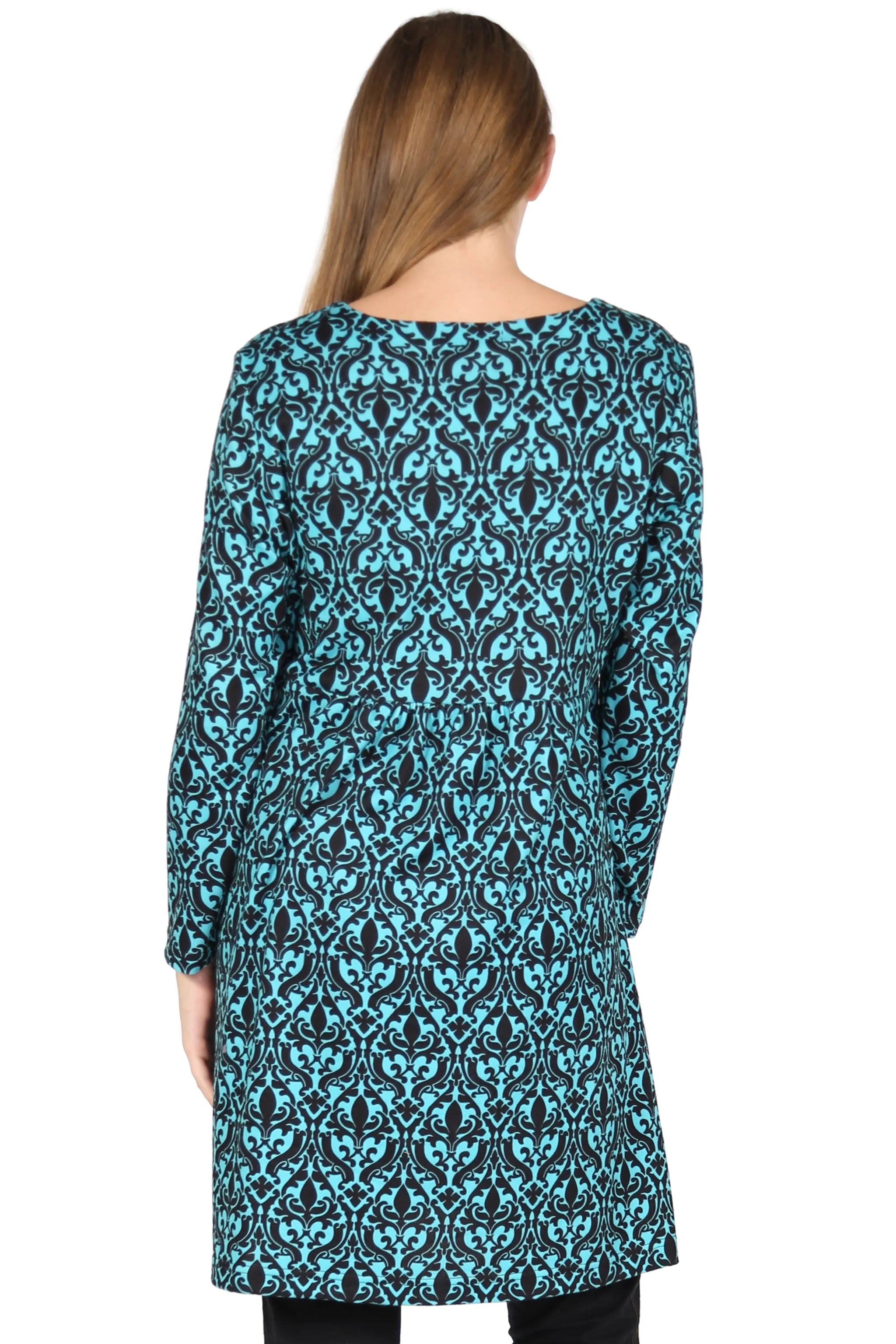 La Cera Baroque Print Pullover Tunic Top