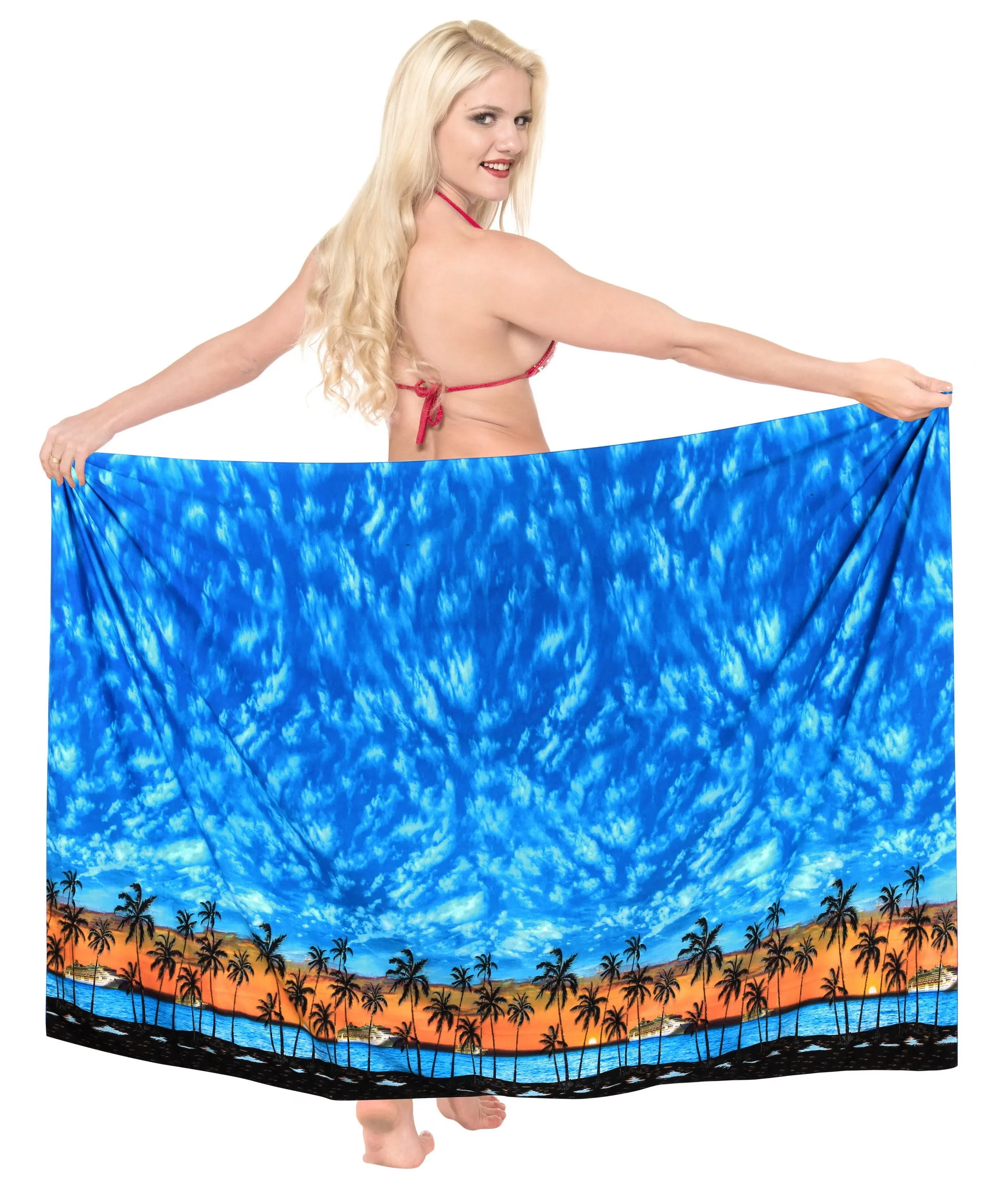 LA LEELA Women Sarong Swimsuit Tie Cover Up Wrap Beach Dress One Size Plus Blue_E748