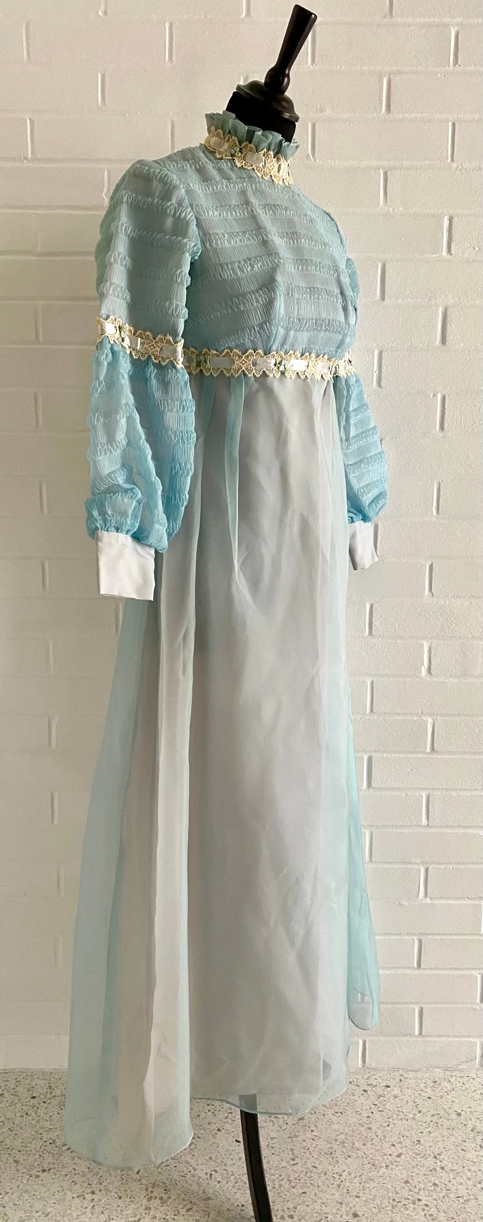 Late 50s/ Early 60s Blue Organza & Taffeta Maxi Dress