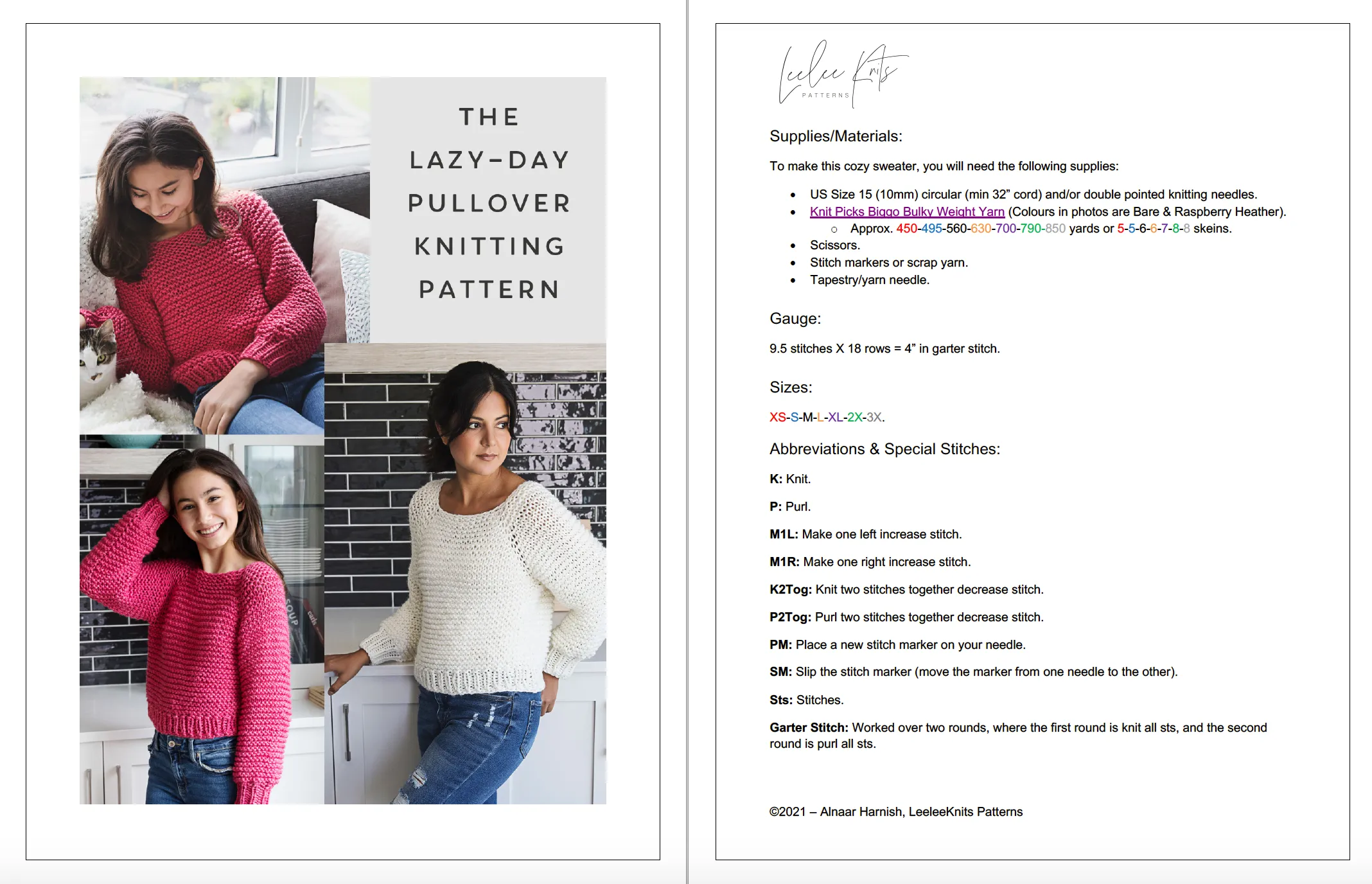 Lazy Day Pullover Chunky Sweater Knitting Pattern