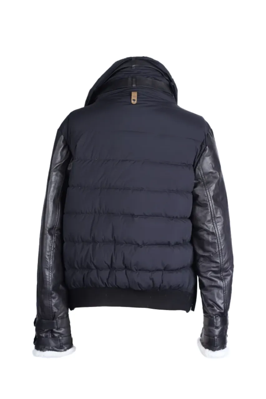 Leather Sleeve Shearling Collar Down Puffer Jacket