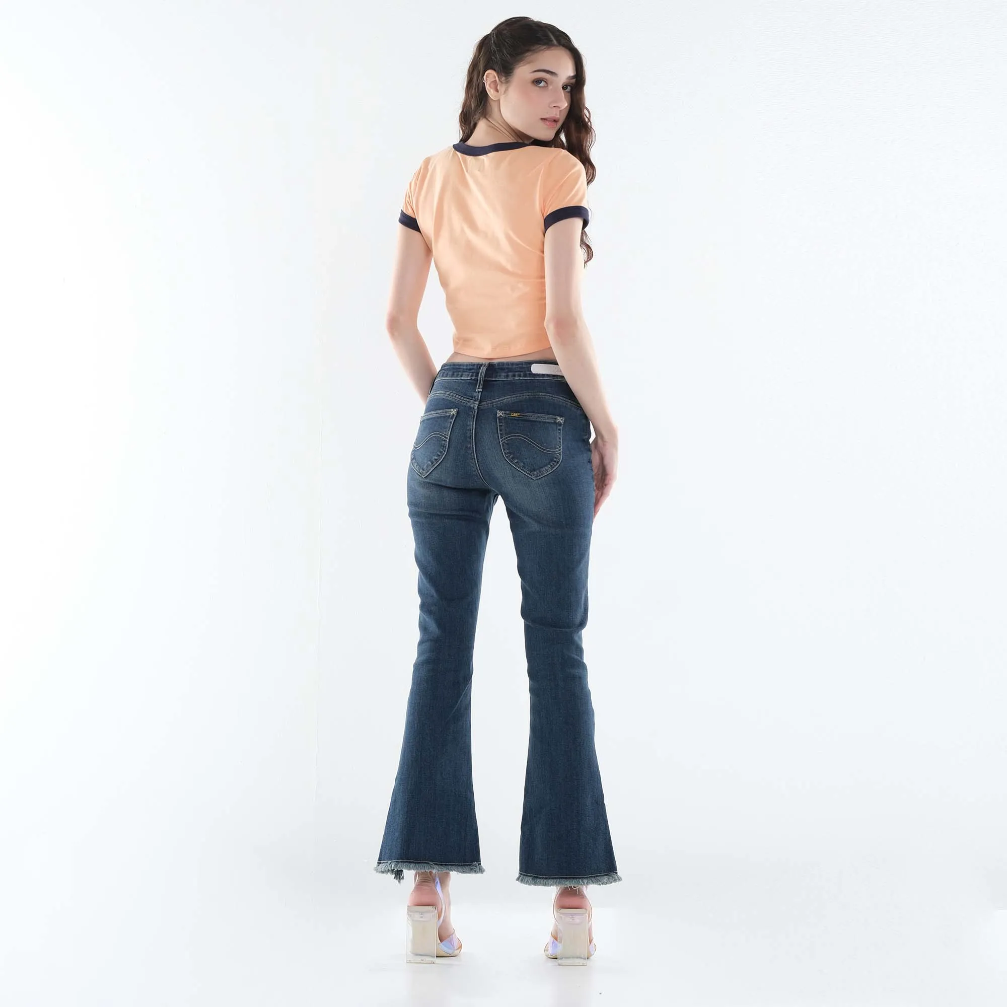 LEE WOMENS FLARE DENIM JEANS IN DARK TRUXEL