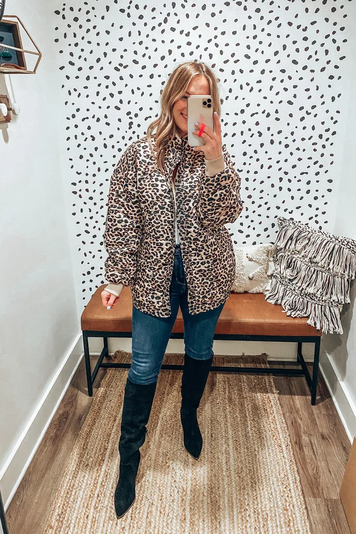 Leona Leopard Quilted Puffer Jacket