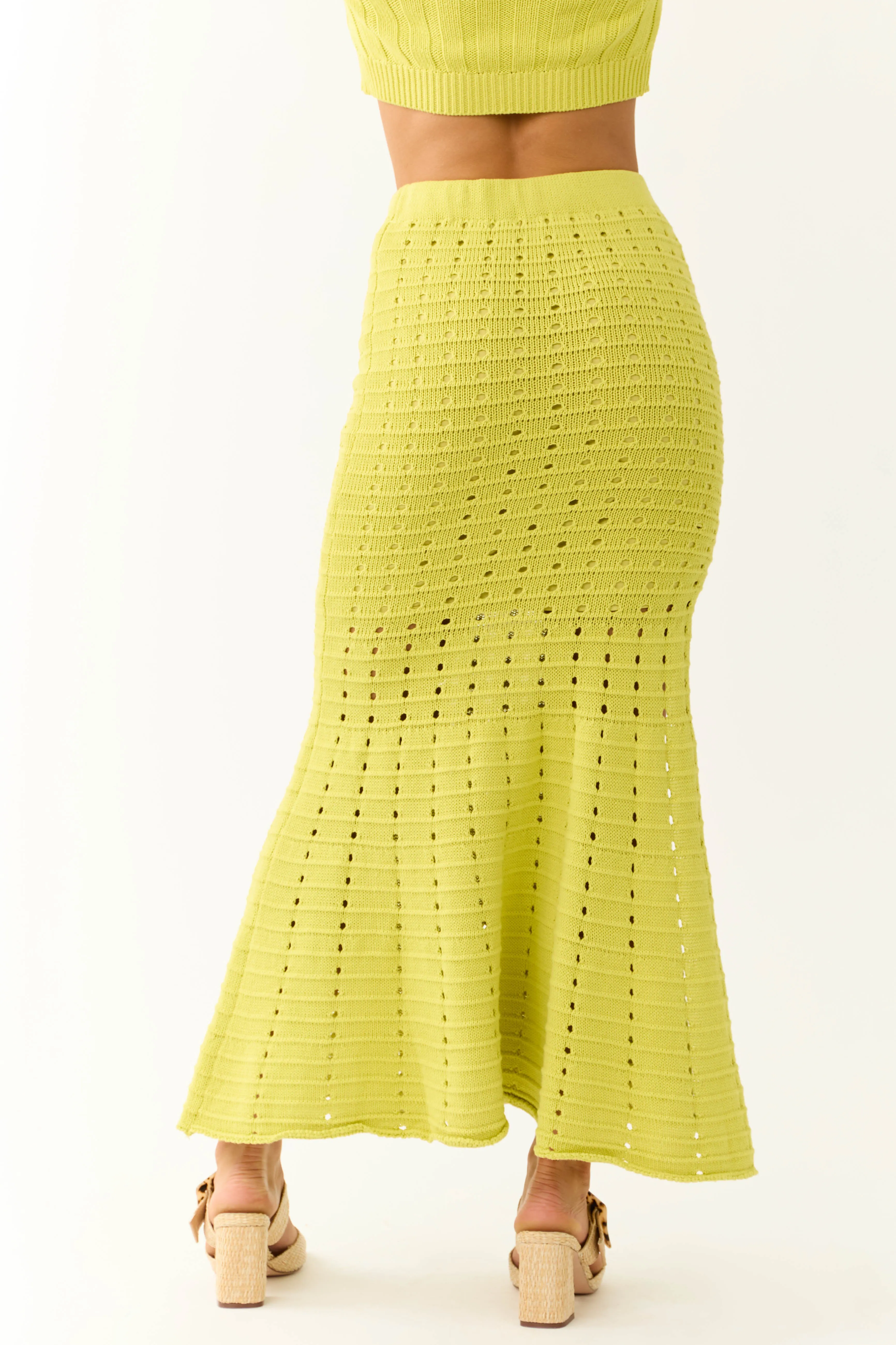 Lime Crochet Knit Fit and Flare Maxi Skirt