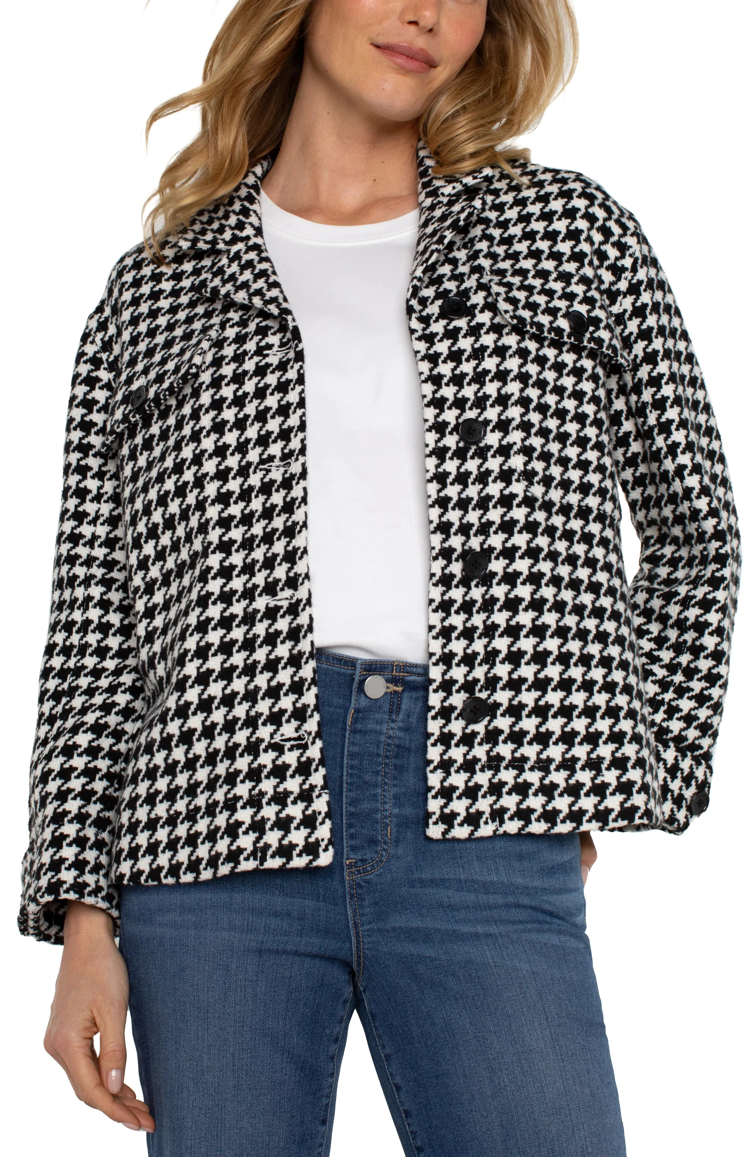 Liverpool Cropped Shacket Black/White Houndstooth