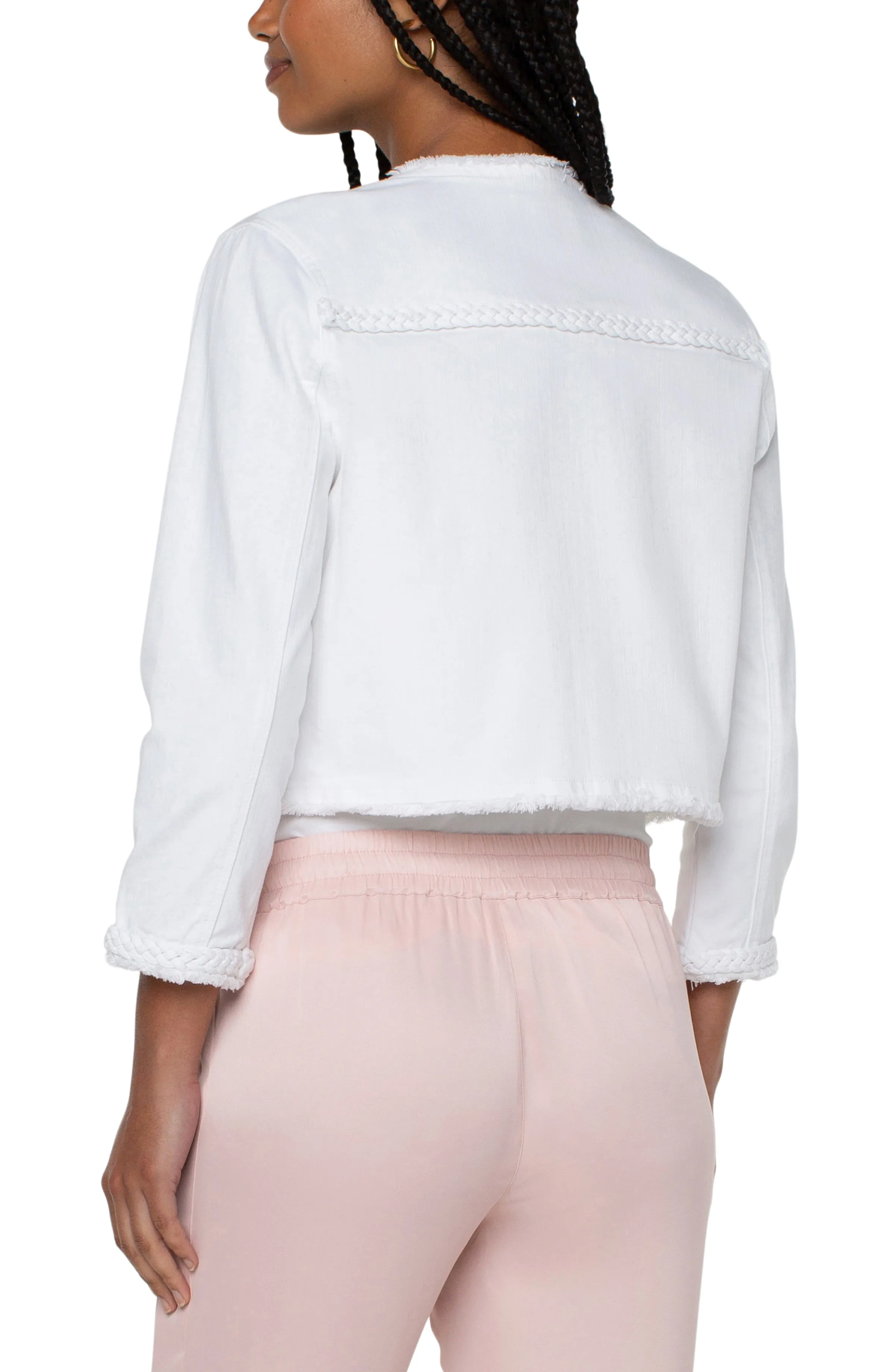 Liverpool LM1019QY-W Bright White Cropped Jacket w/ Braid Detail