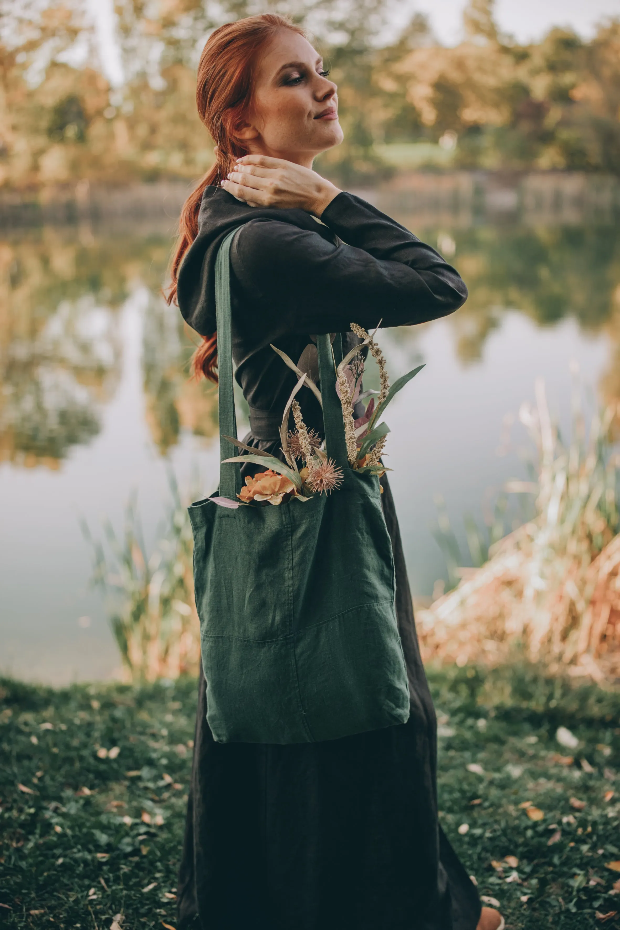 Long Sleeve Linen Wrap Dress with Hood