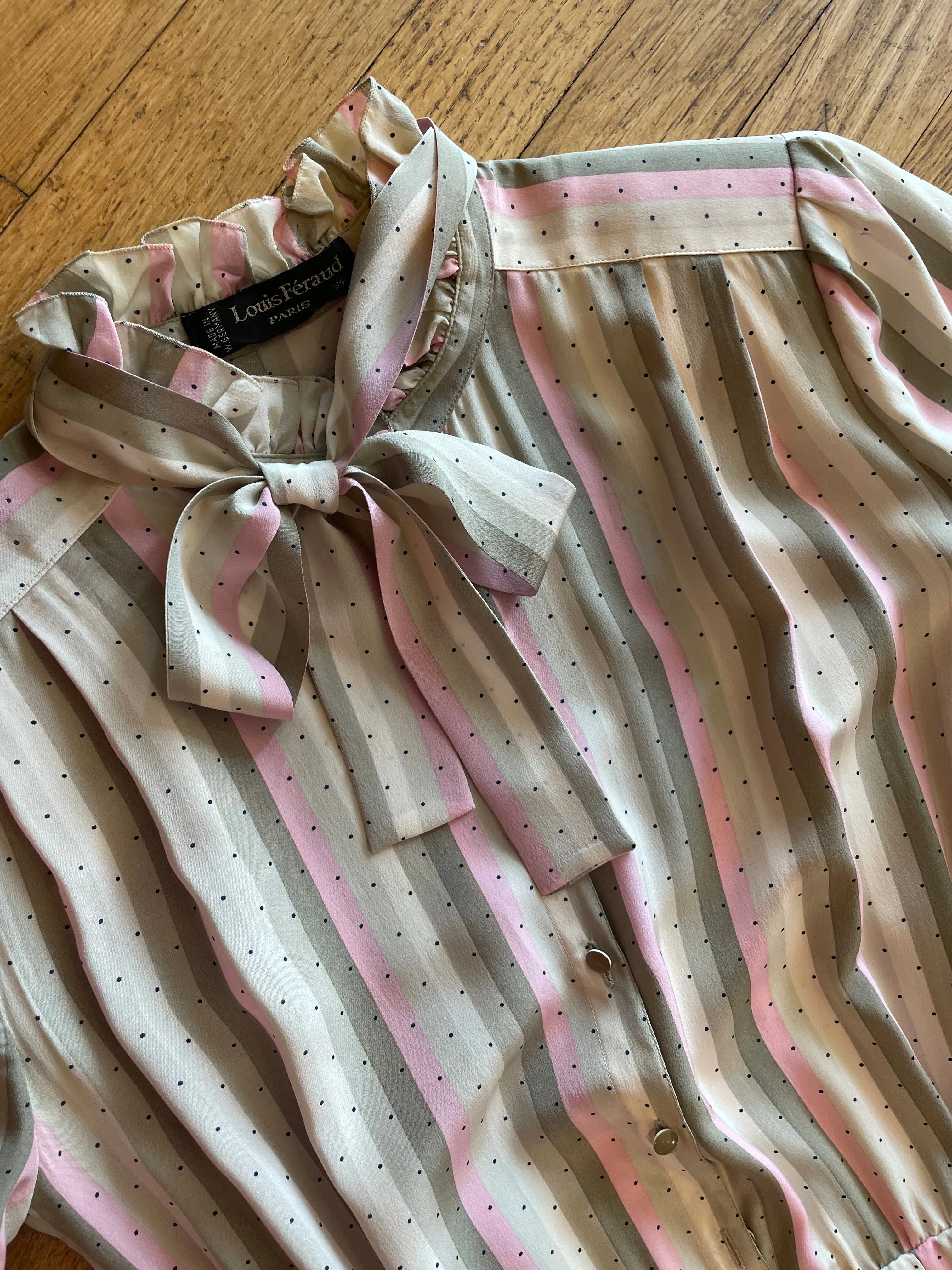 Louis Feraud Pink Striped Polka Dot Dress