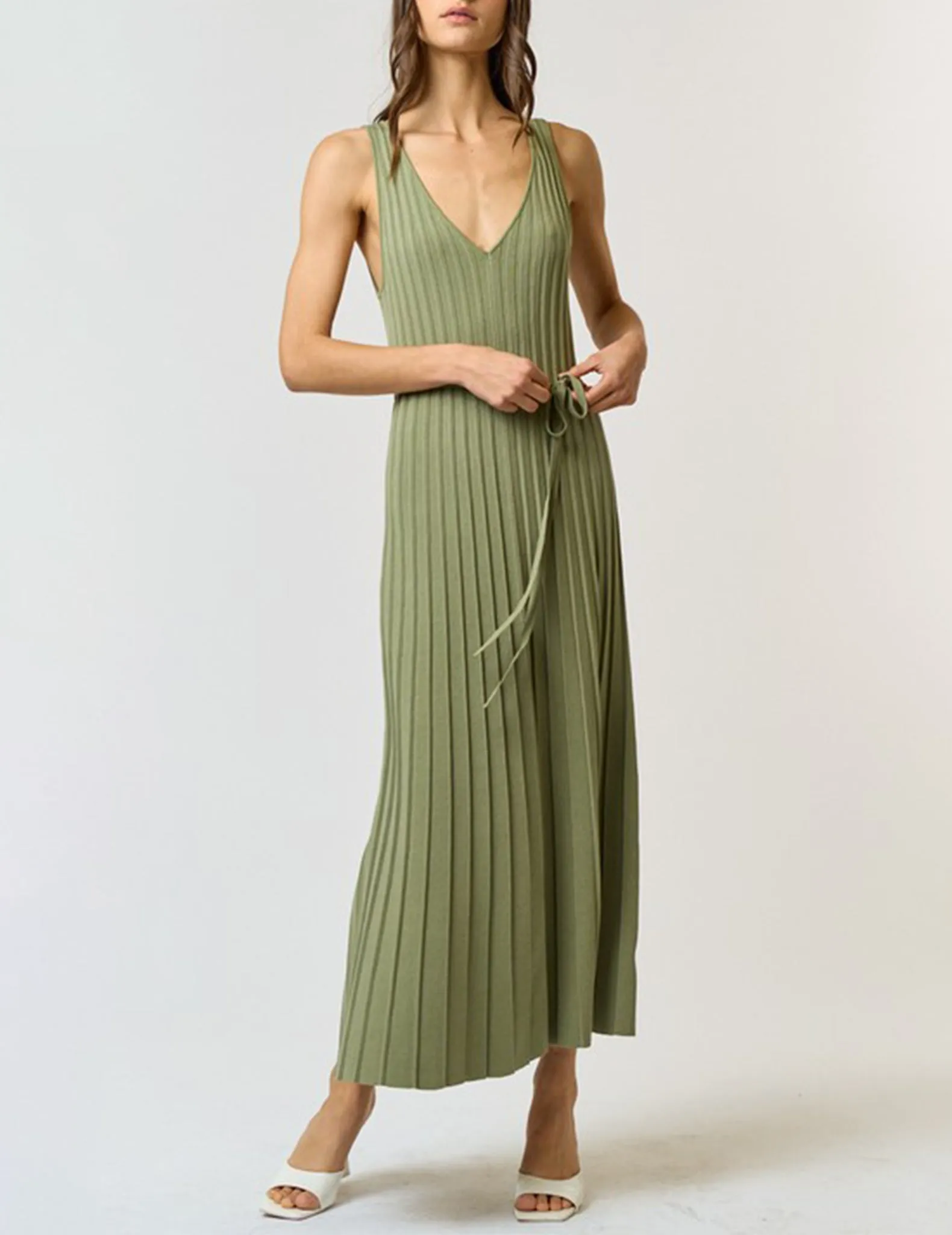 Lydia Pleated Green Knit Dress