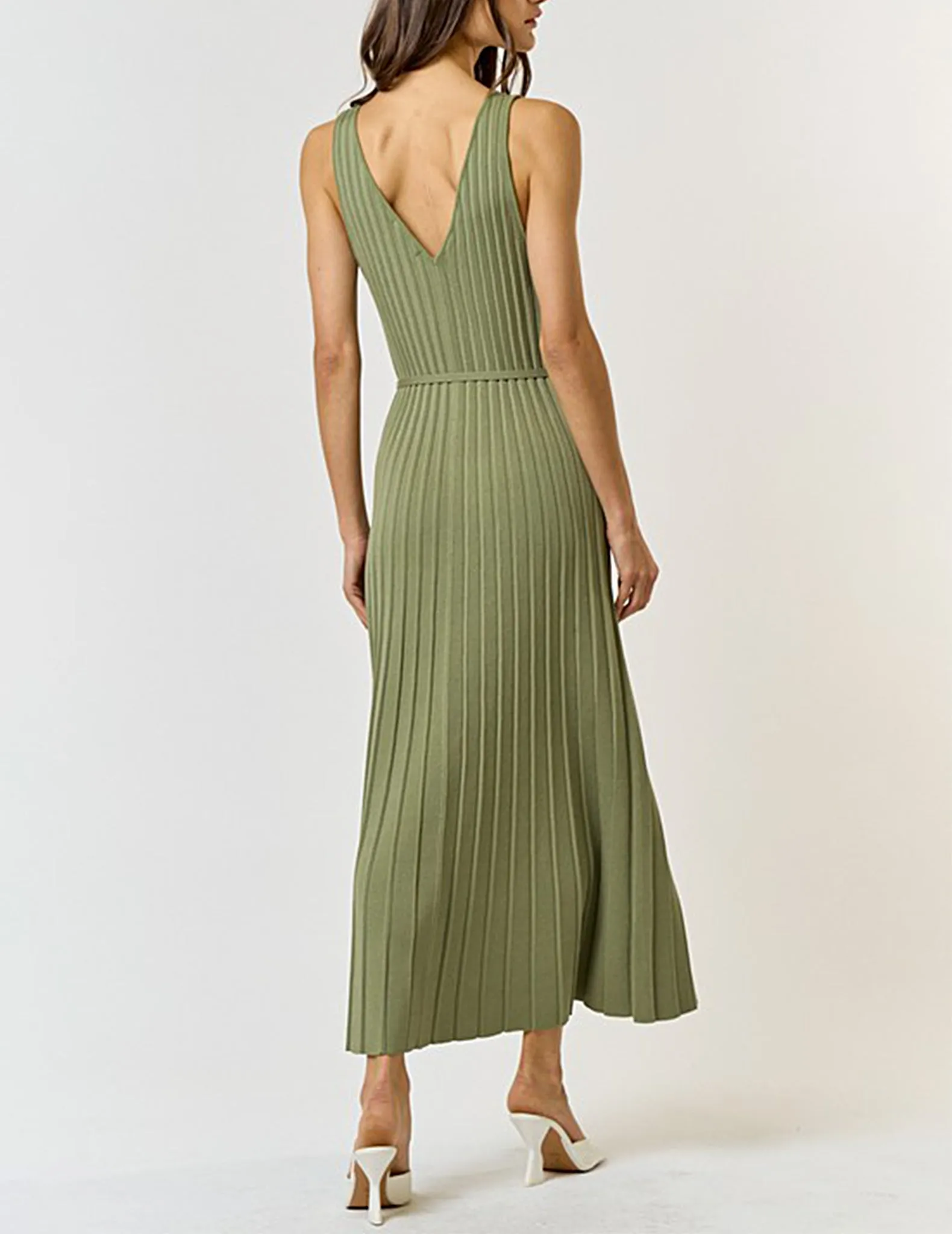 Lydia Pleated Green Knit Dress