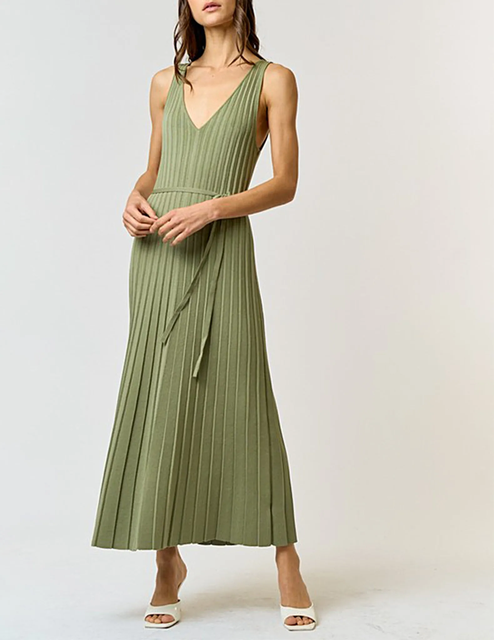 Lydia Pleated Green Knit Dress