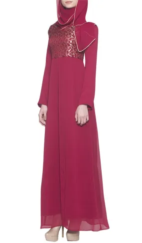 Marcella Long Sleeve Modest Muslim Formal Evening Dress - Maroon - FINAL SALE