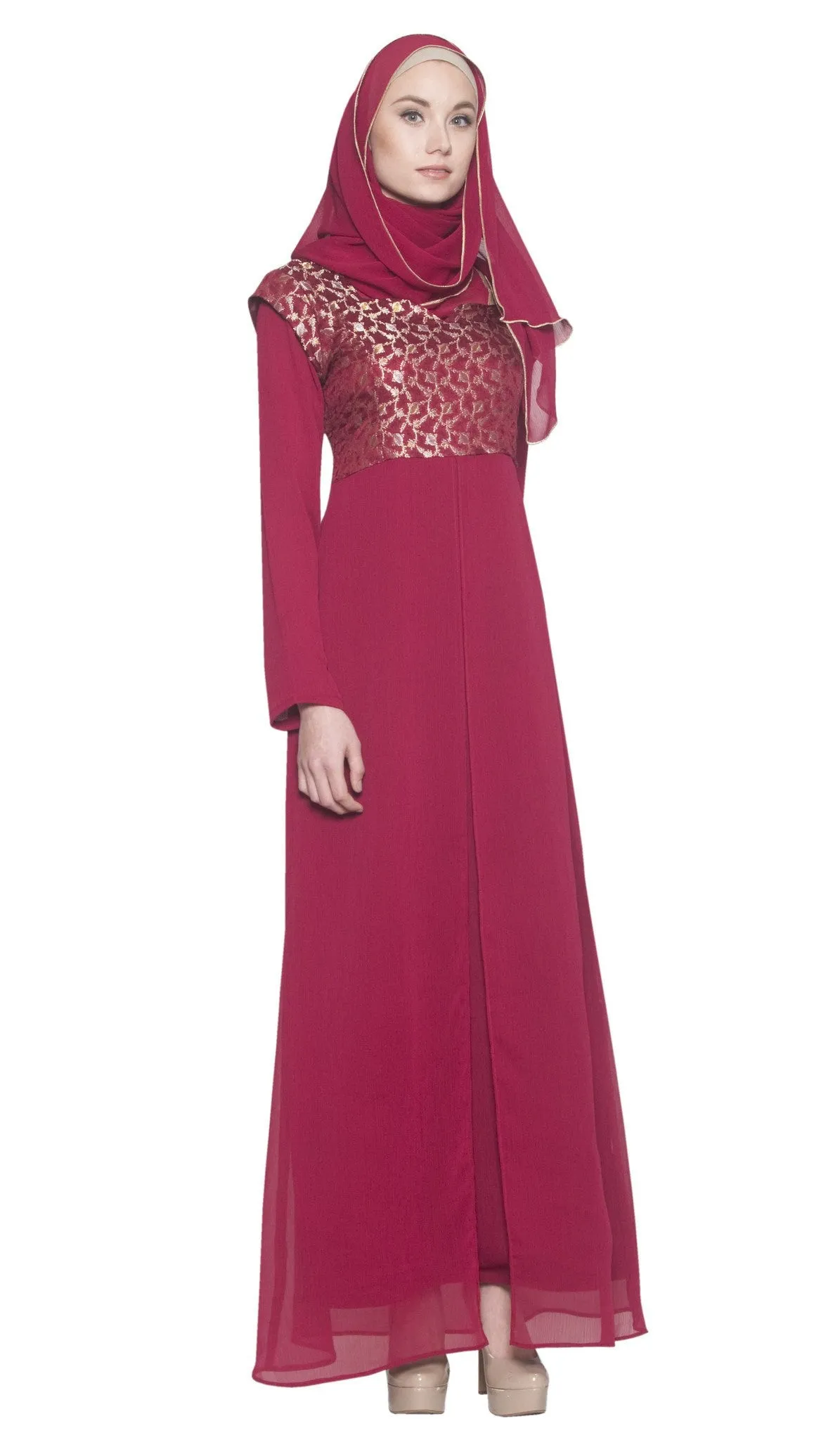 Marcella Long Sleeve Modest Muslim Formal Evening Dress - Maroon - FINAL SALE