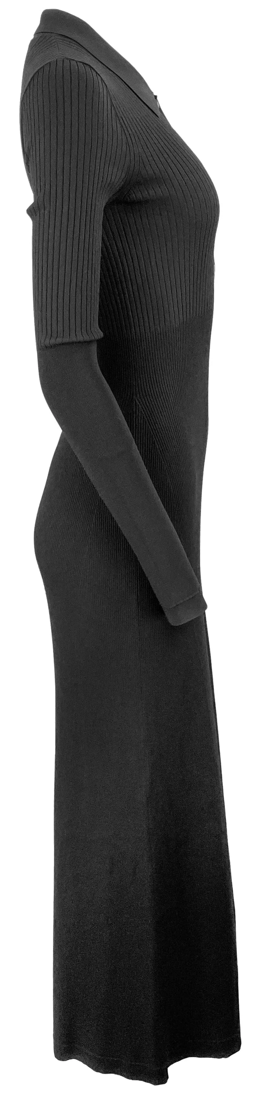 Maria McManus Ribbed Collar Midi Dress in Black