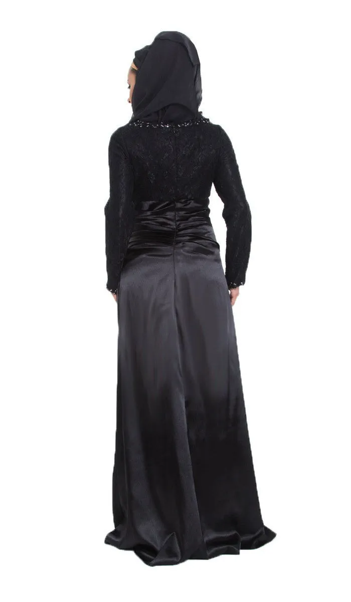 Maria Modest Formal Silk Evening Dress - Black - FINAL SALE