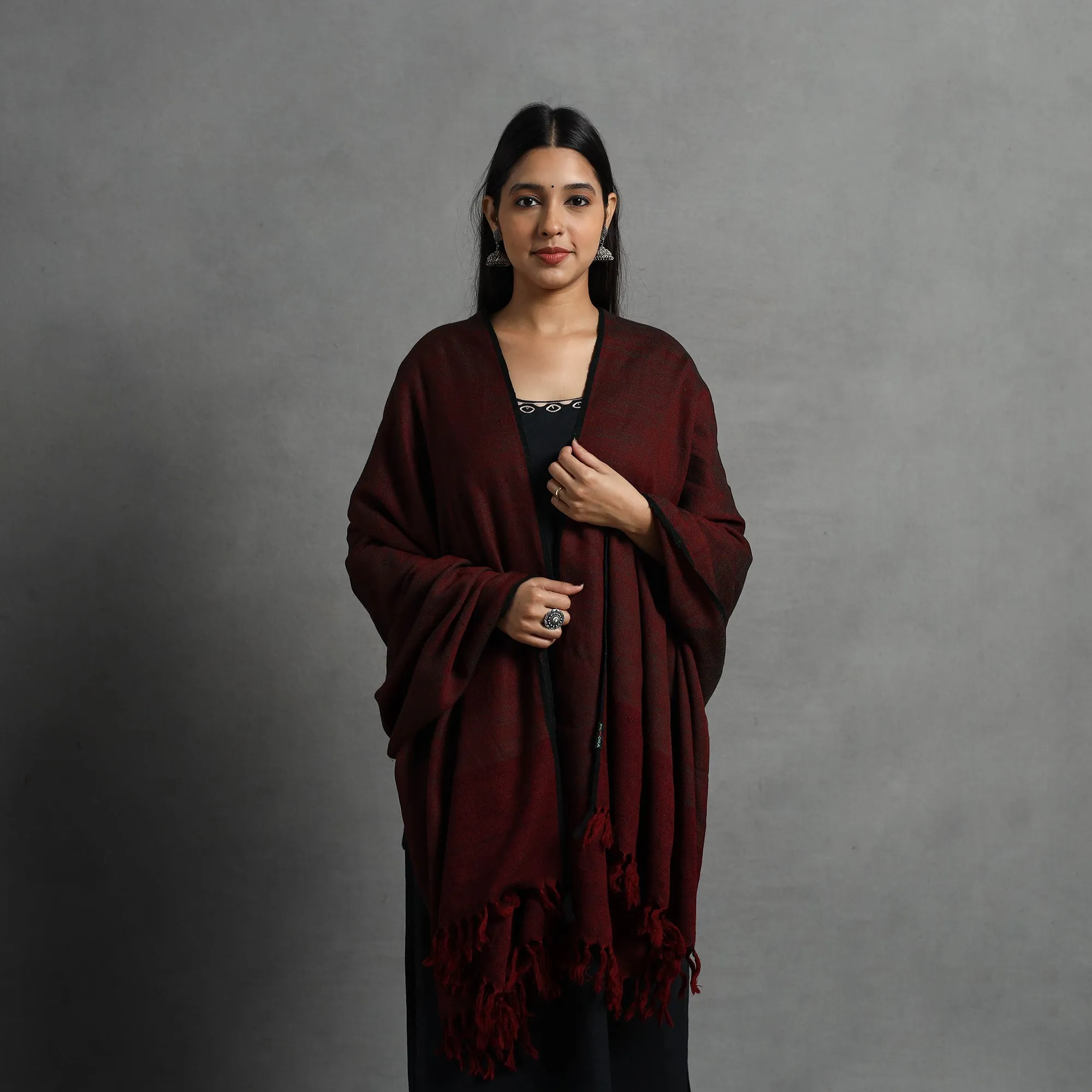 Maroon - Kumaun Handwoven Pure Merino Wool Shawl for Women 57