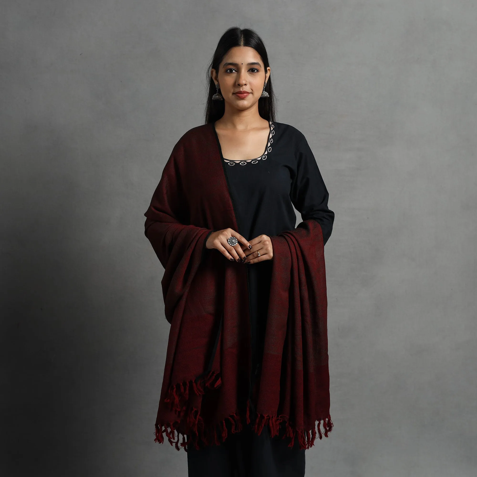 Maroon - Kumaun Handwoven Pure Merino Wool Shawl for Women 57