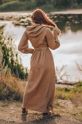 Maxi Linen Wrap Dress with a Hood