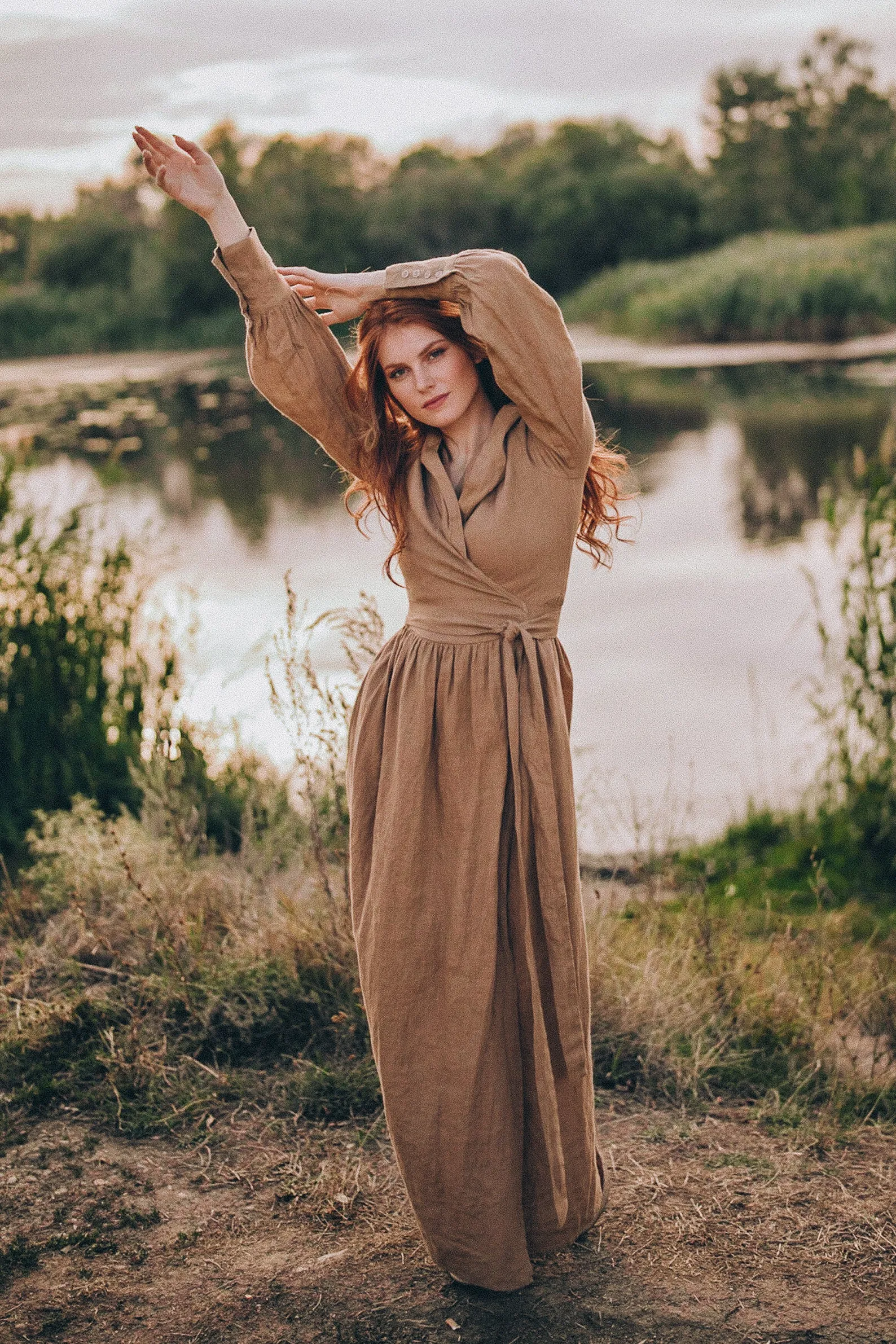 Maxi Linen Wrap Dress with a Hood