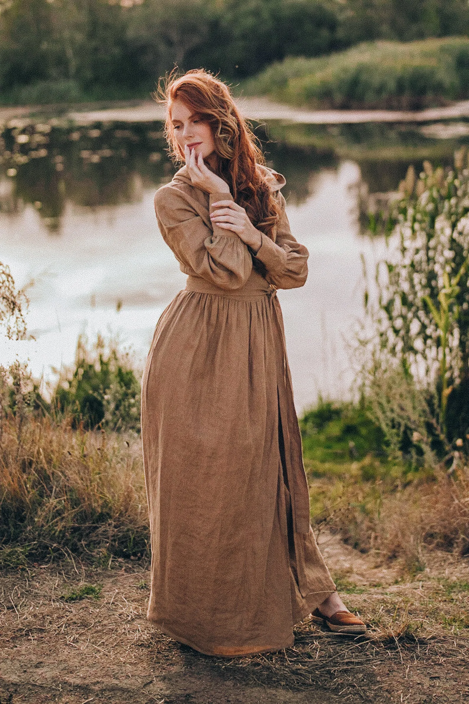 Maxi Linen Wrap Dress with a Hood