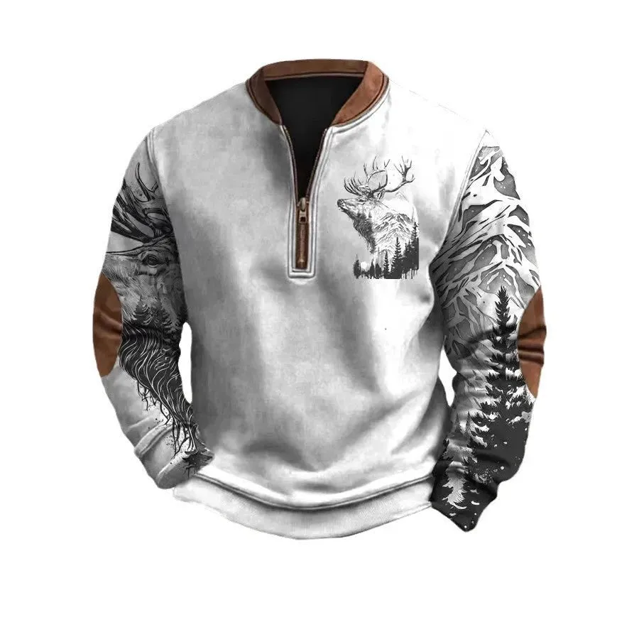 Men Polo Half Zipper  Sweatshirt Men's 3D Printing Pullover top