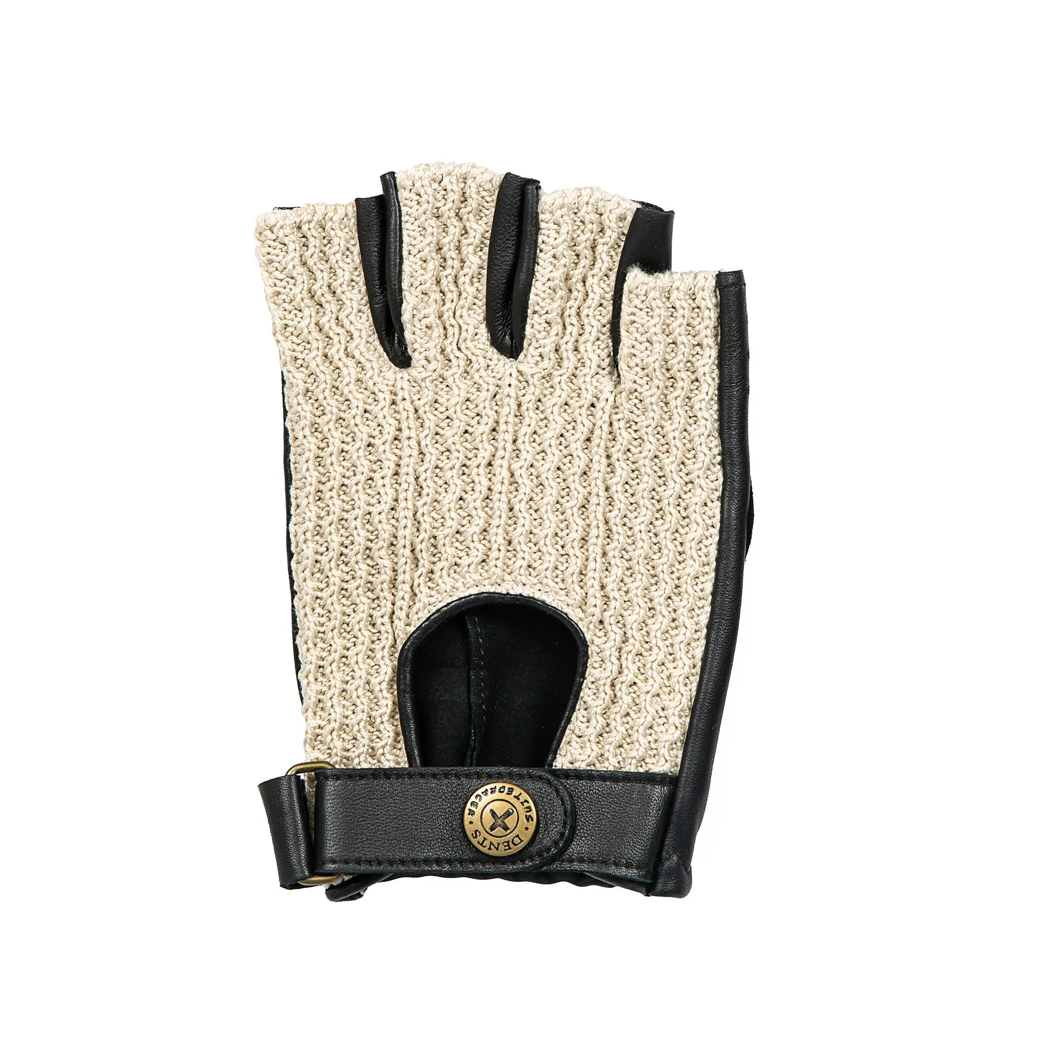 Men's The Suited Racer Fingerless Crochet-Back Leather Driving Gloves