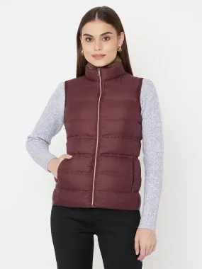 Mettle Women Maroon Sleevless Puffer Jacket