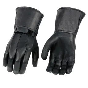 Milwaukee Leather MG7505 Men's Black Leather Gauntlet Motorcycle Hand Gloves W/ ‘Wrist Strap Closure and Lightly Lined’