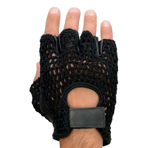 Milwaukee Leather SH219 Men's Black Leather Gel Padded Palm Fingerless Motorcycle Hand Gloves W/ Breathable ‘Mesh Material’